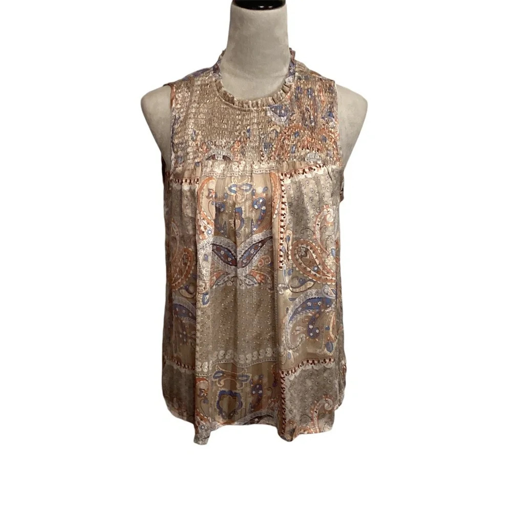 Rachel Zoe blouse womens SZ S sheer paisley metallic flowy delicate boho
